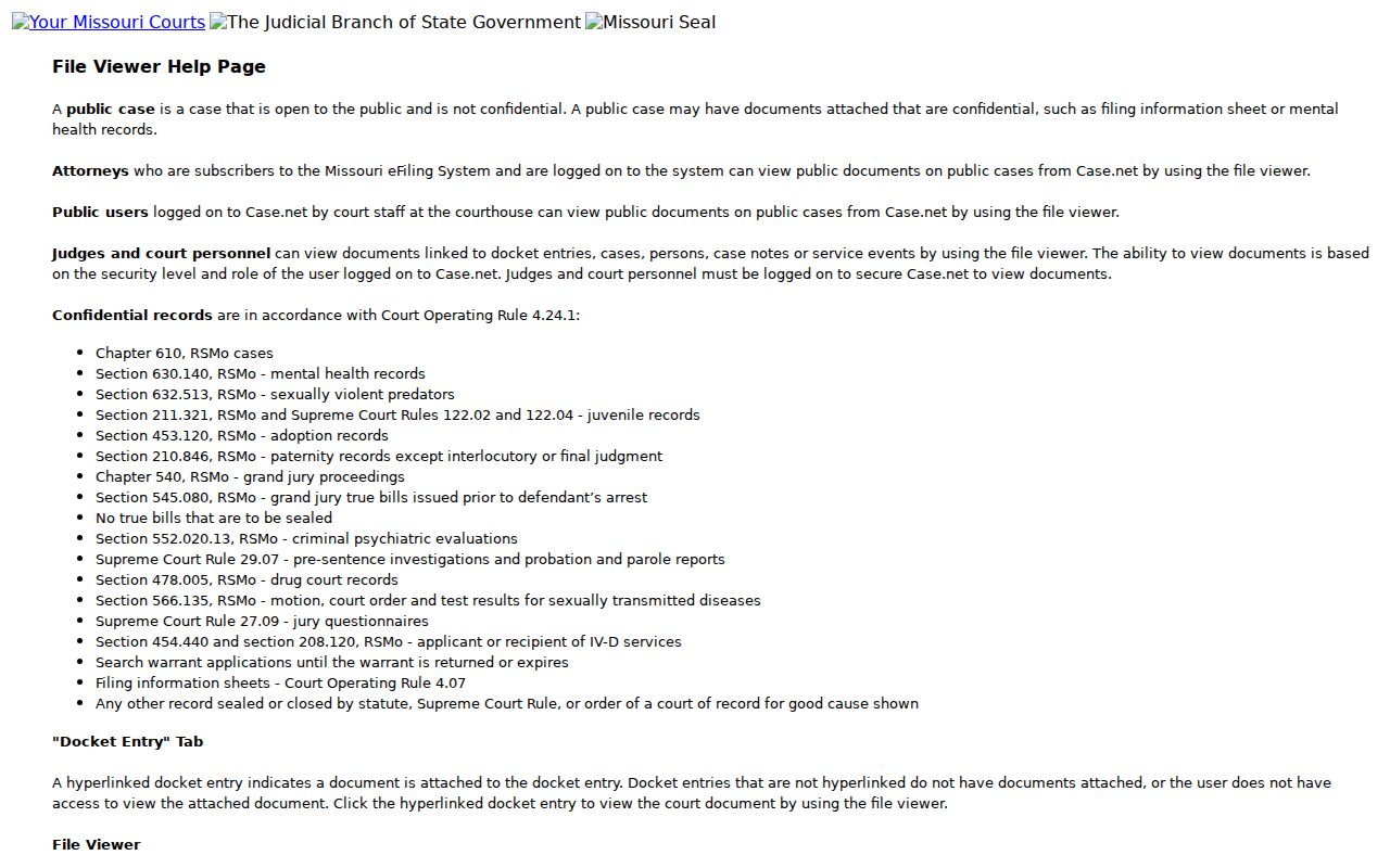 Cooper County criminal docket File Viewer help