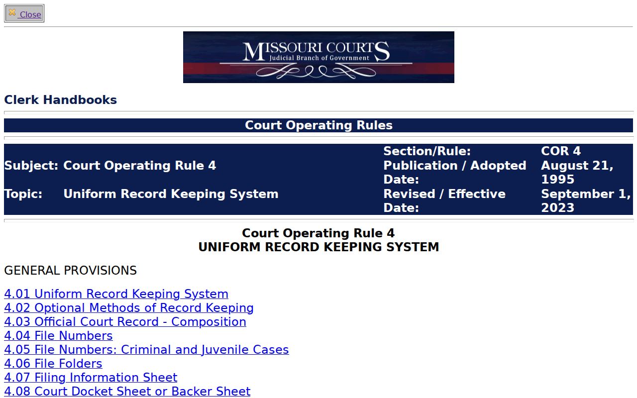 Cooper County criminal docket Court Operating Rule 4