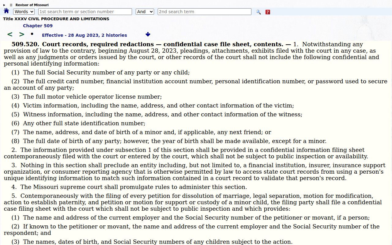 Cooper County civil docket filing privacy redactions