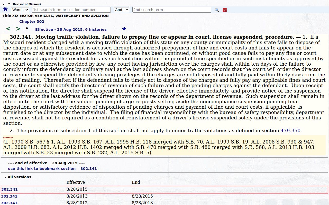 Cooper County traffic court records failure-to-appear statute