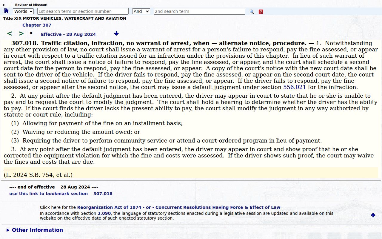 Cooper County traffic court records infraction notice statute